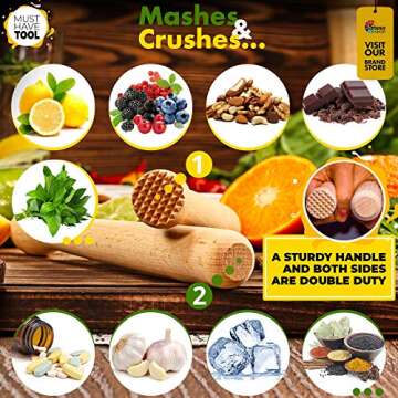 Steso Bar Muddler Wood - Cocktail Mojito Muddler Bar tool Drink Mint Lime - Best Muddler herb lemon garlic Crusher - Durable Stable Powerful - Muddler for Cocktails - Pestle Bar