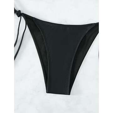 OYOANGLE Pearl Bead Tie Back Halter Bikini Swimsuit