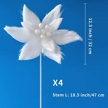 WESAIL Christmas Tree Picks, Xmas Stem White Plush Poinsettia Flowers for Holiday Decorations, Buffa...