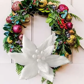 WESAIL White Plush Poinsettia Picks for Christmas Decor