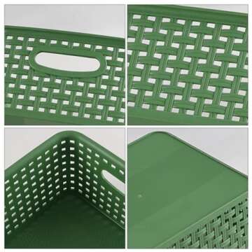 Taysisiter Plastic Woven Storage Baskets, Plastic Storage Baskets for Organizing, Deep Green, 6 Packs