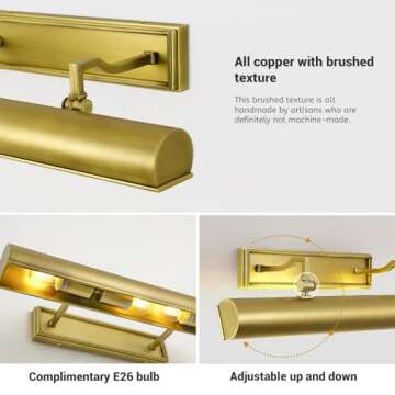 Joyunleo Picture Light 24" Brass Picture Lights for Wall 4-Light Gold Picture Frame Light Dimmable Art Gallery Light Accent Lighting Bathroom Wall Sconce for Artwork Poster Portrait Library Display