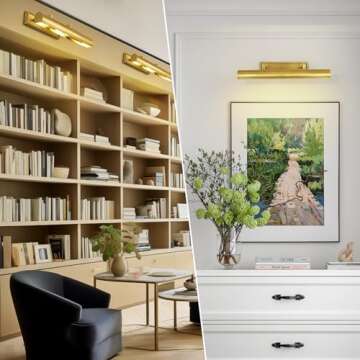 Joyunleo Picture Light 24" Brass Picture Lights for Wall 4-Light Gold Picture Frame Light Dimmable Art Gallery Light Accent Lighting Bathroom Wall Sconce for Artwork Poster Portrait Library Display