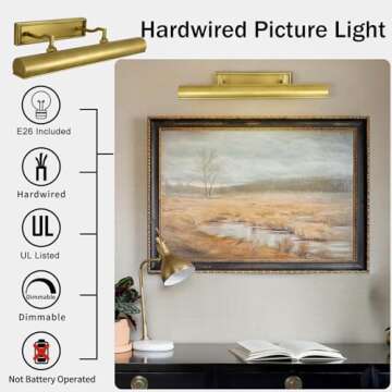 Joyunleo Picture Light 24" Brass Picture Lights for Wall 4-Light Gold Picture Frame Light Dimmable Art Gallery Light Accent Lighting Bathroom Wall Sconce for Artwork Poster Portrait Library Display