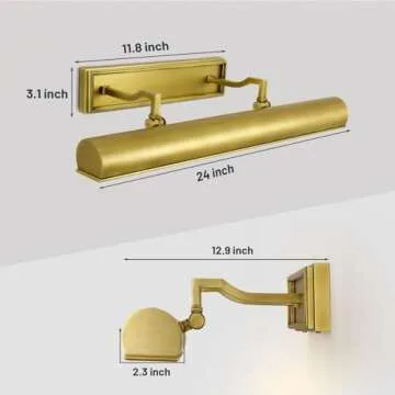 Joyunleo Picture Light 24" Brass Picture Lights for Wall 4-Light Gold Picture Frame Light Dimmable Art Gallery Light Accent Lighting Bathroom Wall Sconce for Artwork Poster Portrait Library Display