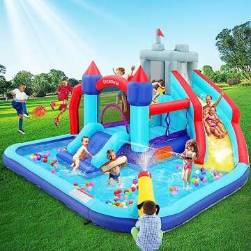 Whubefy Inflatable Bounce House Water Slide Combo for Kids, 10 in 1 Blow Up Water Park with 580W Blo...