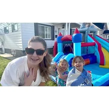 Whubefy Inflatable Bounce House Water Slide Combo for Kids, 10 in 1 Blow Up Water Park with 580W Blower, 2 Slides with Sprinkler, Water Cannon, Climbing Wall, Football Goal for Backyard Party Gifts