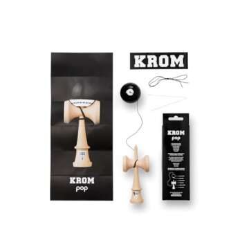 KROM Kendama Toy POP LOL Black - Premium Quality - Gift Pack with Extra String & Stickers