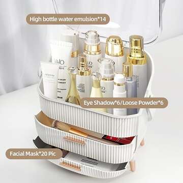 Makeup organizer for vanity Skincare Organizer for Bathroom Countertop Vanity, Cosmetic display case product jewelry storage box. (White)