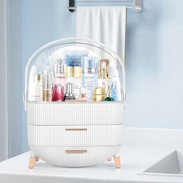 Makeup organizer for vanity Skincare Organizer for Bathroom Countertop Vanity, Cosmetic display case product jewelry storage box. (White)