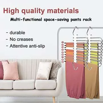 2PC Upgrade 9 Layers Pants Hangers Space Saving, Multifunctional Non Slip Pants Rack for Closet Organizers Storage with Hooks, for Jeans,Leggings,Trousers Skirts, College Dorm Room Essentials