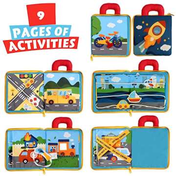 Felt Quiet Books - 9 Kinds Vehicle Identify Skill Boys and Girls, Ultra Soft Baby Book Touch and Feel Cloth Book, 3D Books Fabric Activity for Babies /Toddlers, Learning to Sensory Book、Busy Book