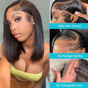 Bob Wig Human Hair 13X4 HD Transparent Lace Front Wigs Human Hair 200% Density Short Bob Wigs Human ...