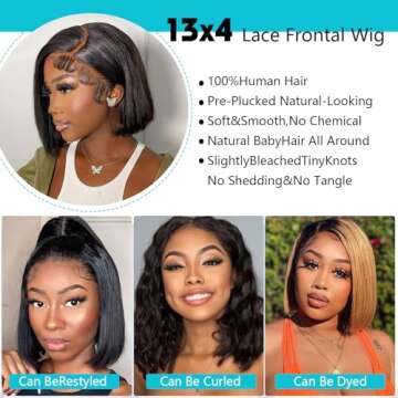 Bob Wig Human Hair 13X4 HD Transparent Lace Front Wigs Human Hair 200% Density Short Bob Wigs Human Hair Pre Plucked Straight Lace Frontal Wigs Human Hair Bob Wig For Women 14Inch