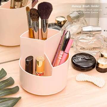 Siveit Desk Pencil Pen Holder, Desk Organizers 3 Slots 360-Degree Rotating Pen Holder for Desktop Storage Stationery Supplies Organizer, Home, Office, School, Kids, Peach Pink