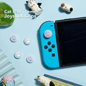 LeyuSmart Upgrade Translucent Cat Paw Thumb Grips Caps for Nintendo Switch & Lite, Clear Silicone Thumb Cap, Soft Cover Skin for Joy-Con Controller Thumbstick(Purple&White)