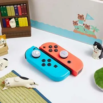 LeyuSmart Upgrade Translucent Cat Paw Thumb Grips Caps for Nintendo Switch & Lite, Clear Silicone Thumb Cap, Soft Cover Skin for Joy-Con Controller Thumbstick(Purple&White)