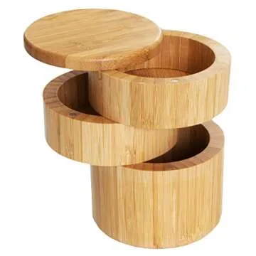 Totally Bamboo Triple Salt Cellar, 3 Tier Bamboo Kitchen Salt and Pepper Storage Box with Magnetic Swivel Lids
