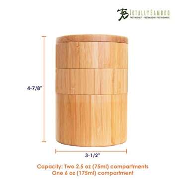 Totally Bamboo Triple Salt Cellar, 3 Tier Bamboo Kitchen Salt and Pepper Storage Box with Magnetic Swivel Lids