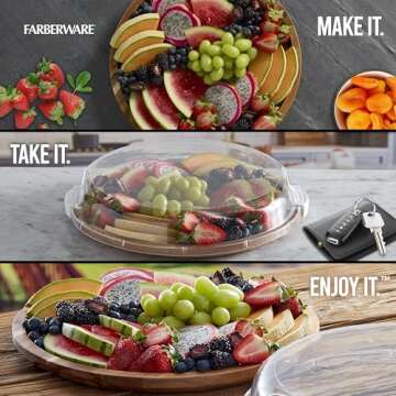 FARBERWARE Build-a-Board Cutting Board with Single Compartment and Clear Locking Lid for Charcuterie, Snacks, and More, Acacia