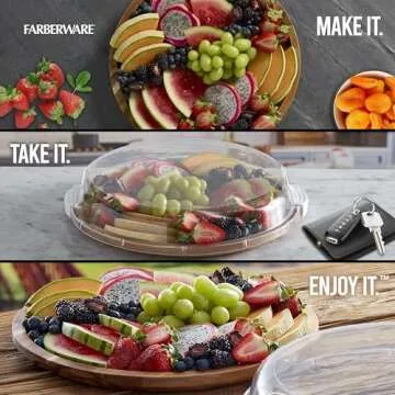 FARBERWARE Build-a-Board Cutting Board with Single Compartment and Clear Locking Lid for Charcuterie, Snacks, and More, Acacia
