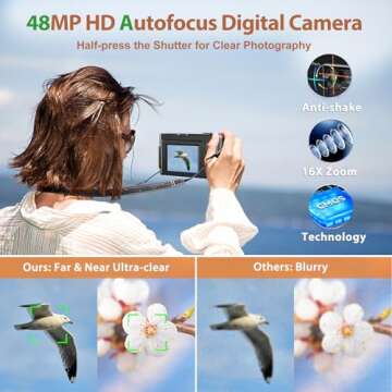 4K Digital Camera for Photography and Video, 48MP Vlogging Camera with SD Card Autofocus Anti-Shake,...