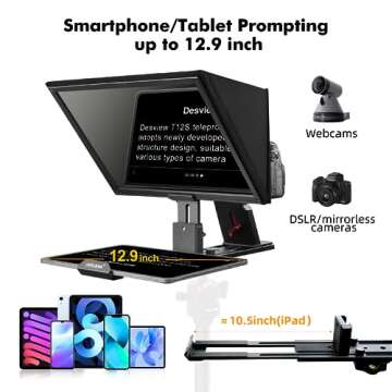 Desview T12S-1 Teleprompter, Metal Teleprompter,Compatible with Smartphone/Tablet/ipad/Camera, Easy Assembly, Carry Case Included