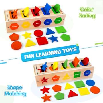 EDUJOY Montessori Toys for 2 3 Year Old Boys, Educational Toys for 3 4 5 Year Old Girl Christmas Birthday Gifts, Preschool Learning Activities Wooden Shape Color Sorting Toys for Toddler Toys Age 2-3