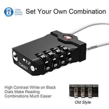 TSA Approved Locks for Luggage, 2 Pack Combination Travel Steel Cable Lock, Re-settable 4 Digit Padlocks with Inspection Indicator, Alloy Body Keyless Padlock for Lockers, Backpacks, Bags - Black