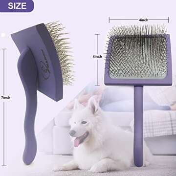 Slicker Ergonomic Wooden-Handle Long-Pin Brush for Poodles, Goldendoodles & Other Long-Haired Dogs (purple)