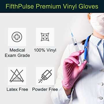 Pink Vinyl Disposable Gloves Large 100 Pack - Latex Free, Powder Free Medical Exam Gloves - Surgical, Home, Cleaning, and Food Gloves - 3 Mil Thickness