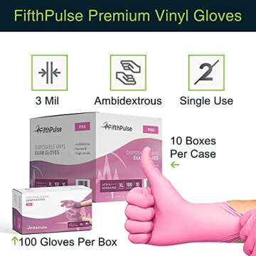 Pink Vinyl Disposable Gloves Large 100 Pack - Latex Free, Powder Free Medical Exam Gloves - Surgical, Home, Cleaning, and Food Gloves - 3 Mil Thickness