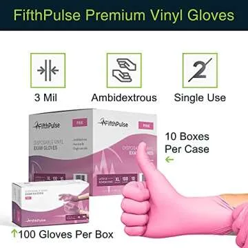 Pink Vinyl Disposable Gloves Large 100 Pack - Latex Free, Powder Free Medical Exam Gloves - Surgical, Home, Cleaning, and Food Gloves - 3 Mil Thickness
