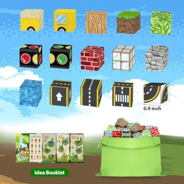 WSHIMIN 100PCS Magnetic Building Blocks for Kids Ages 4-8,Magnet STEM Sensory Toys- Mine World Build Set,Tiles Road Track,Christmas Birthday Gifts Toy