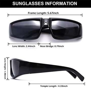 GUVIVI Wrap Around Trendy Cool Sunglasses For Women Men Fashion Black Rectangle Sunglasses Thick Chunky Sun Glasses Eyewear