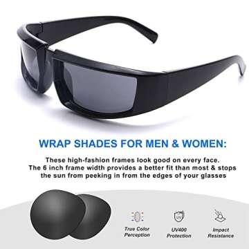 GUVIVI Wrap Around Trendy Cool Sunglasses For Women Men Fashion Black Rectangle Sunglasses Thick Chunky Sun Glasses Eyewear