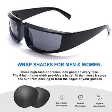 GUVIVI Wrap Around Trendy Cool Sunglasses For Women Men Fashion Black Rectangle Sunglasses Thick Chunky Sun Glasses Eyewear