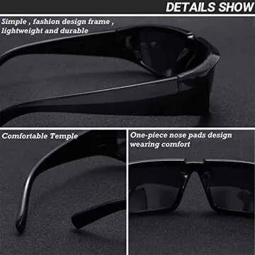 GUVIVI Wrap Around Trendy Cool Sunglasses For Women Men Fashion Black Rectangle Sunglasses Thick Chunky Sun Glasses Eyewear