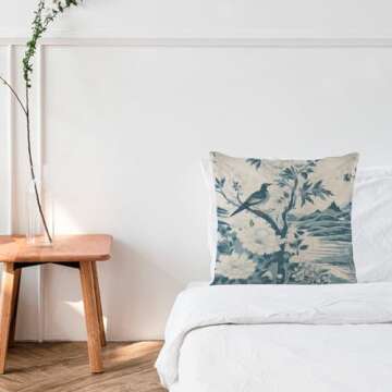 Comfortable Pillow Cover 20x20in Chenonceau Birds And Botanicals Aquamarine Decorative Throw Pillow Cases Robin Hummingbird Cardinal' Farmhouse Decor Square Linen Pillow Shams for Bedroom Chair Office