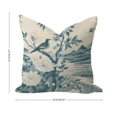 Comfortable Pillow Cover 20x20in Chenonceau Birds And Botanicals Aquamarine Decorative Throw Pillow Cases Robin Hummingbird Cardinal' Farmhouse Decor Square Linen Pillow Shams for Bedroom Chair Office