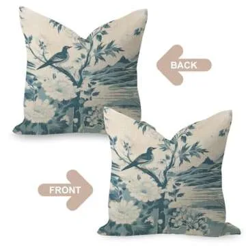 Comfortable Pillow Cover 20x20in Chenonceau Birds And Botanicals Aquamarine Decorative Throw Pillow Cases Robin Hummingbird Cardinal' Farmhouse Decor Square Linen Pillow Shams for Bedroom Chair Office