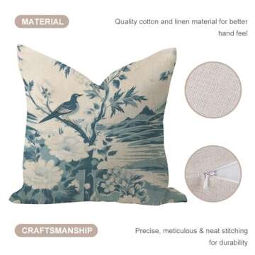 Comfortable Pillow Cover 20x20in Chenonceau Birds And Botanicals Aquamarine Decorative Throw Pillow Cases Robin Hummingbird Cardinal' Farmhouse Decor Square Linen Pillow Shams for Bedroom Chair Office