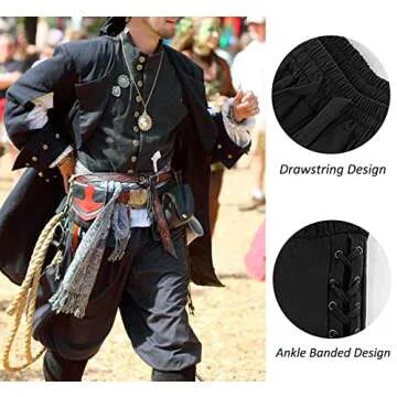 Men's Ankle Banded Pants Medieval Viking Navigator Pirate Costume Trousers Renaissance Gothic Pants,...