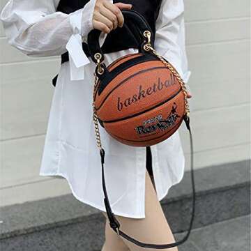 Basketball Shaped Handbags Purse Tote Round Shoulder Messenger Cross Body PU Leather Cute Bag Adjustable Strap for Women (Brown)