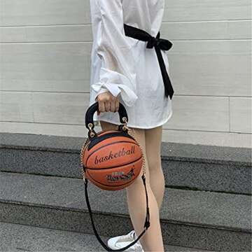 Basketball Shaped Handbags Purse Tote Round Shoulder Messenger Cross Body PU Leather Cute Bag Adjustable Strap for Women (Brown)