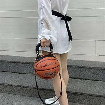 Basketball Shaped Handbags Purse Tote Round Shoulder Messenger Cross Body PU Leather Cute Bag Adjustable Strap for Women (Brown)