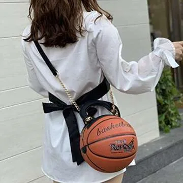 Basketball Shaped Handbags Purse Tote Round Shoulder Messenger Cross Body PU Leather Cute Bag Adjustable Strap for Women (Brown)