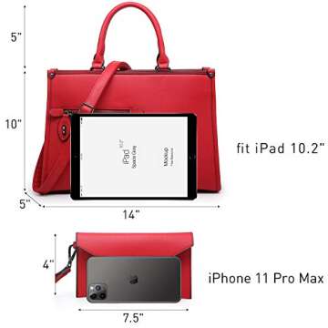 Dasein Red Women Satchel Handbag with Wallet and Strap