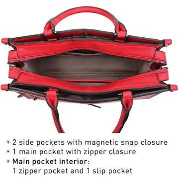 Dasein Red Women Satchel Handbag with Wallet and Strap