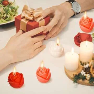 6 Pcs Valentine's Day Candles- Rose Shape Scented Candles- Handmade Rose Flower Aromatherapy Candles for Valentine's Day, Wedding, Anniversary, Birthday, Home Decor (Red, White, Orange Pink)